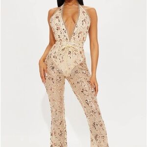 Taboo Sexy Sequin Jumpsuit - Gold NEW